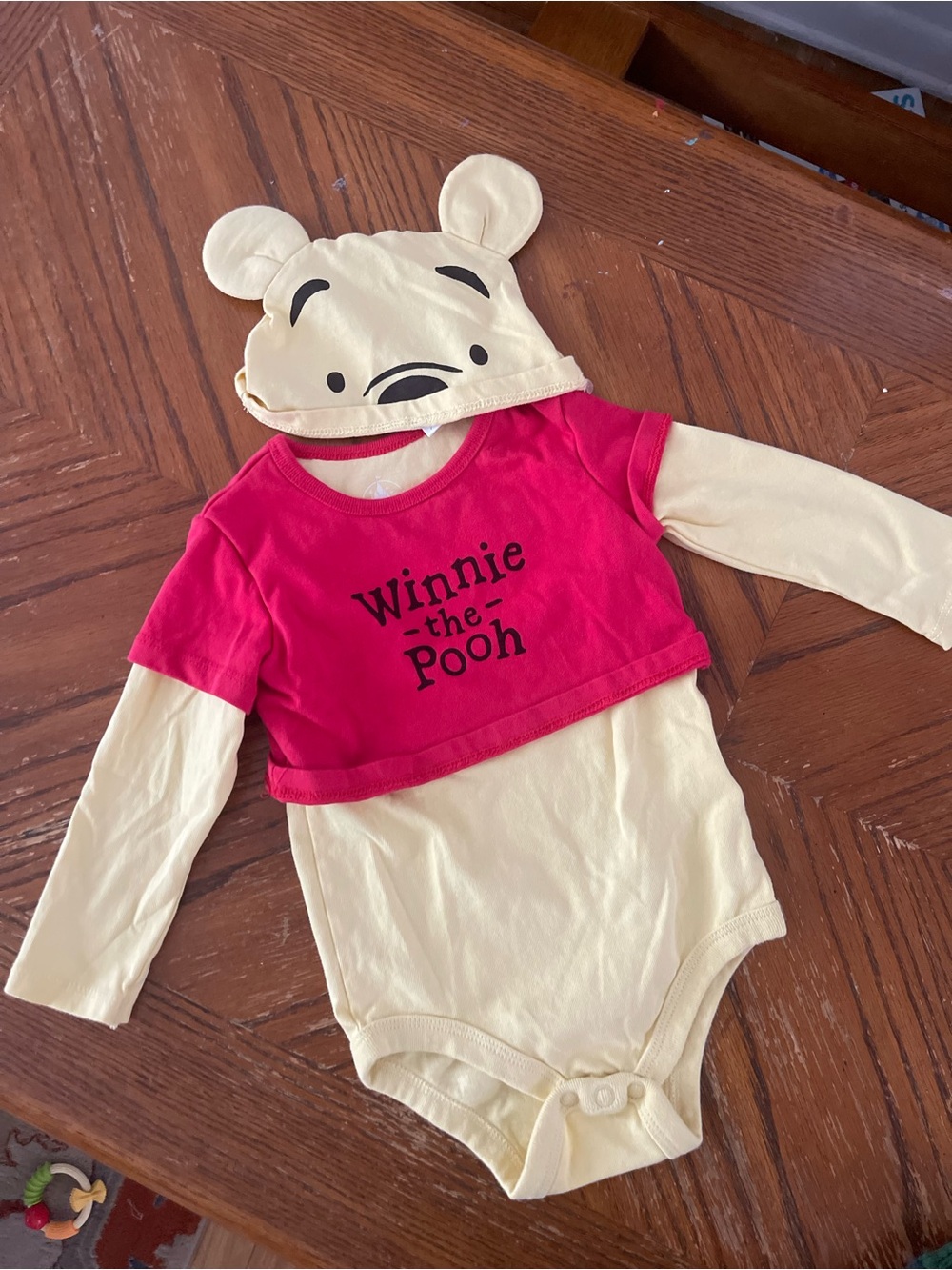 Disney Winnie the Pooh Cream and Red Long-Sleeve Baby One-Piece